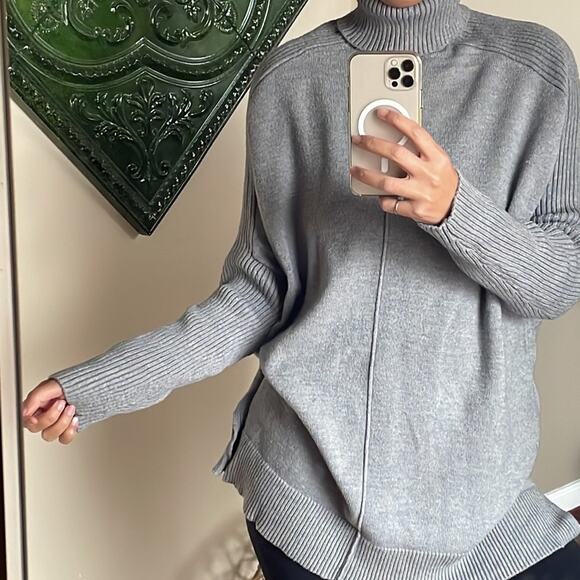 TIME and TRU Gray Turtleneck Longline Ribbed Knit Sweater Blouse - Picture 9 of 11
